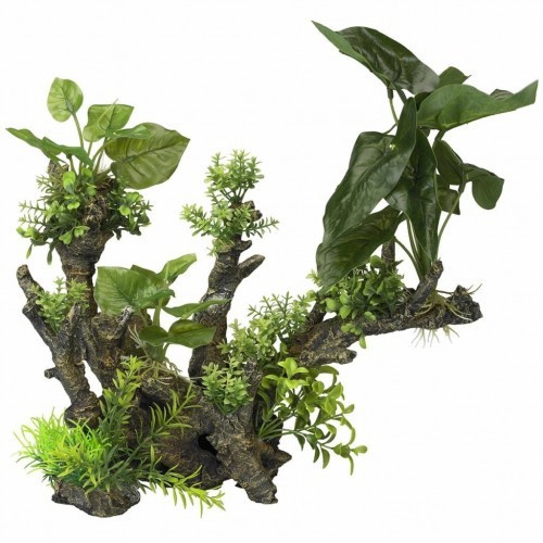 Planta artificial multicolorida para decoração de aquário.