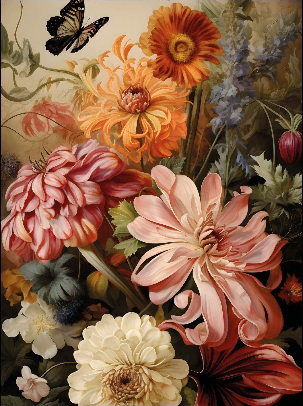 Wandkleed Vintage Flowers