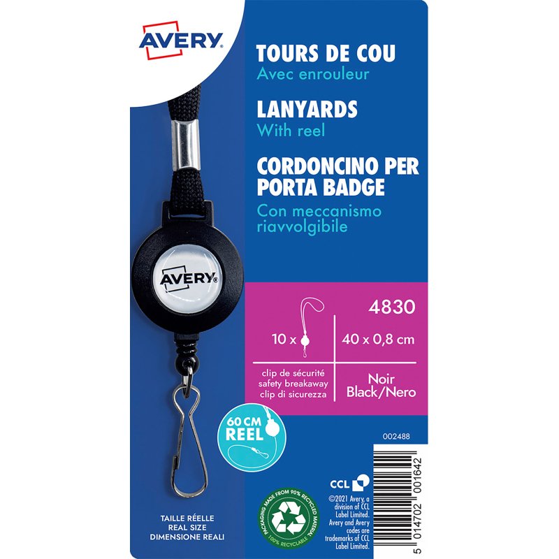 Lacet textile avec enrouleur AVERY - boîte de 10