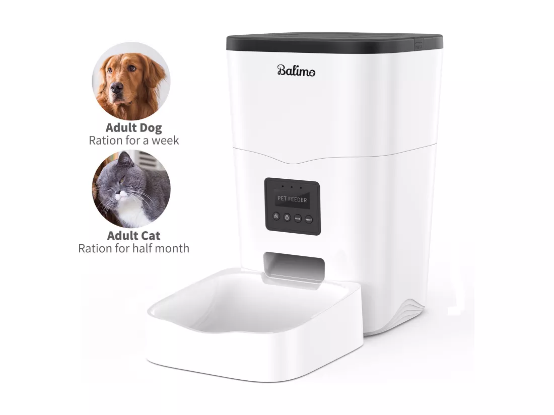 Balimo WIFI Distributeur de Croquettes 3L pour Chats/Chiens Télécommande Téléphone portable LCD,Adaptateur Secteur/Batterie,Fonction d'enregistrement