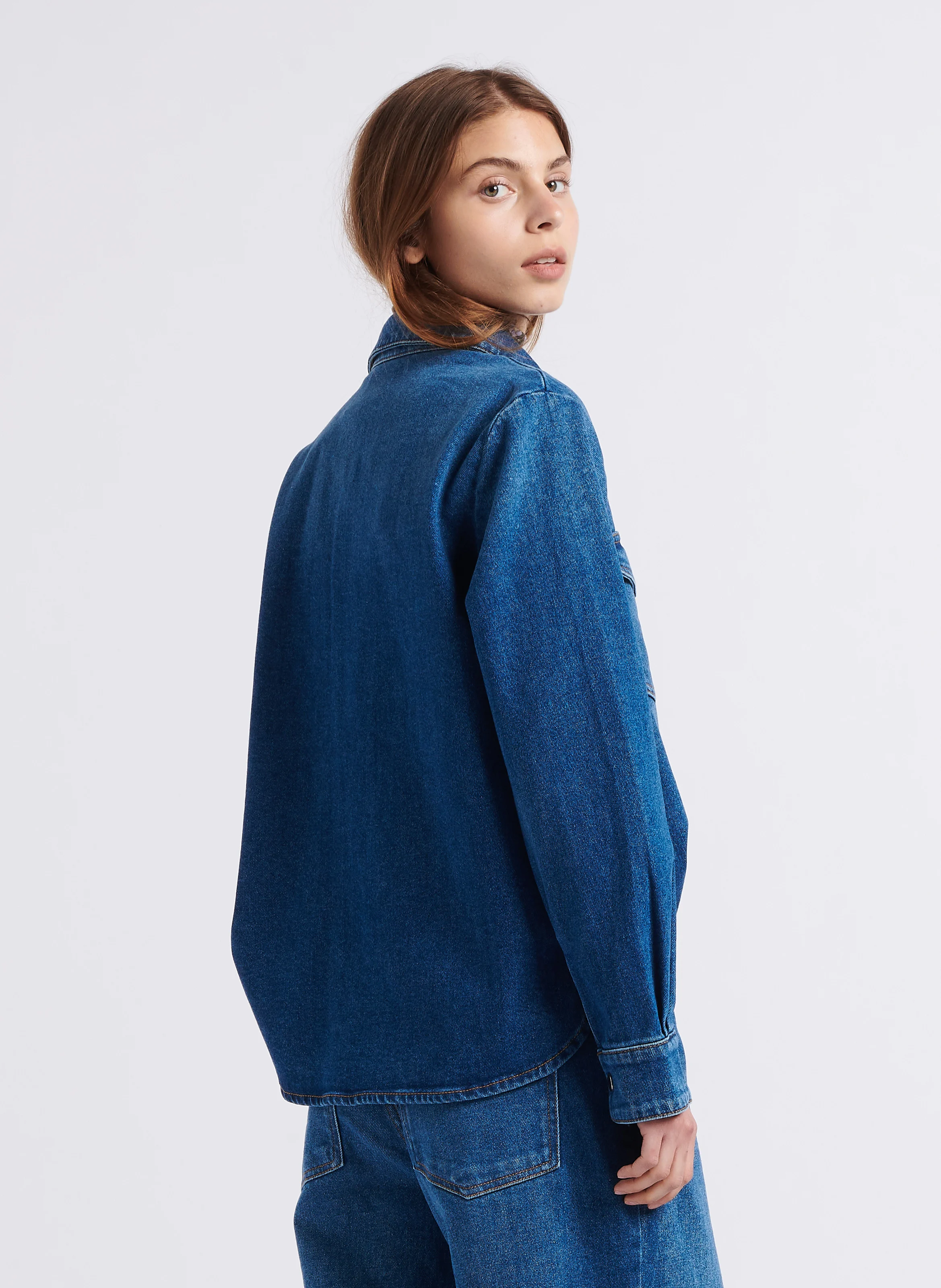 TOPAZE - Chemise droite col classique en denim stretch| Bleu