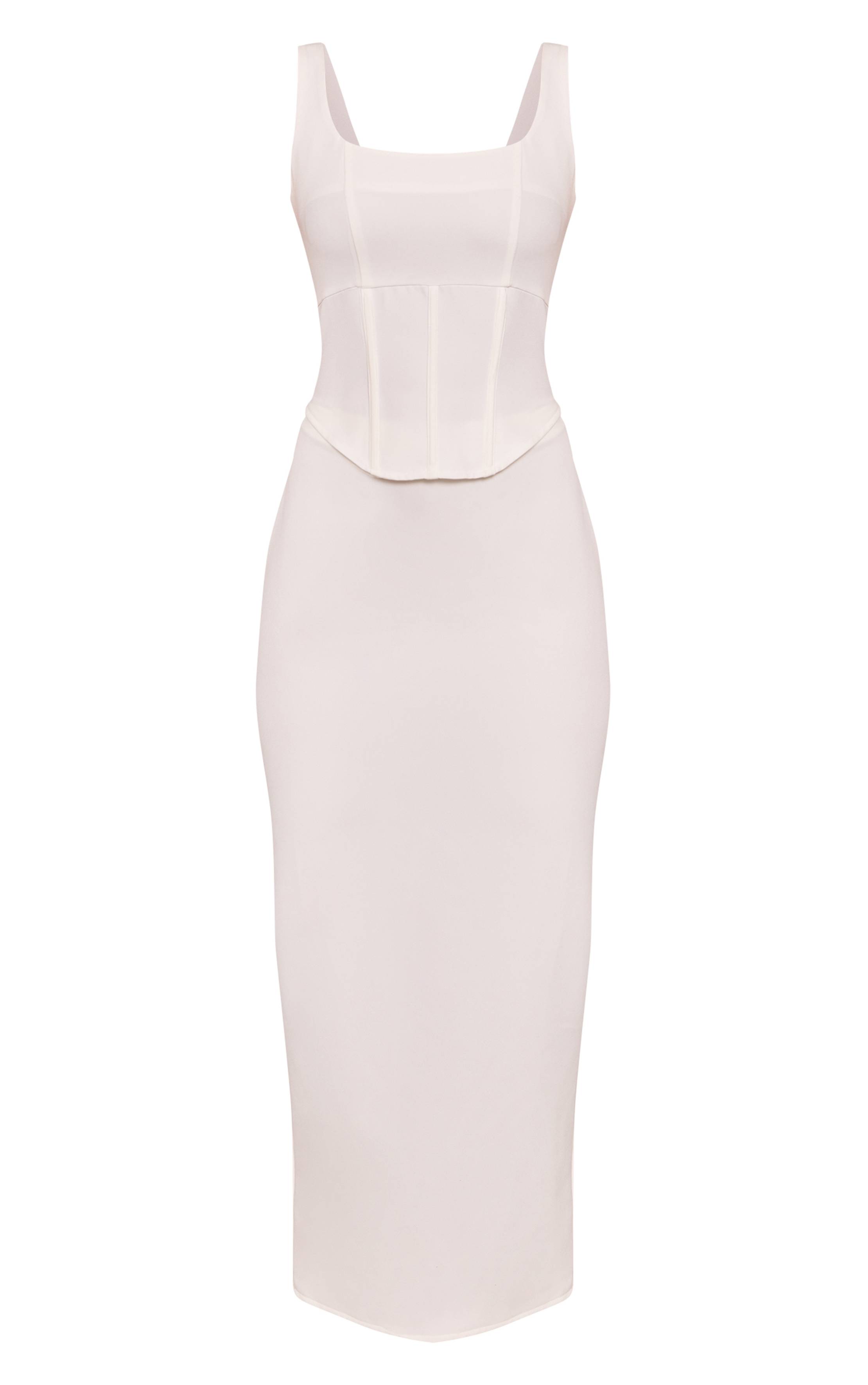 Blanc Robe Longue En Tissu Tissé Avec Détail Corset