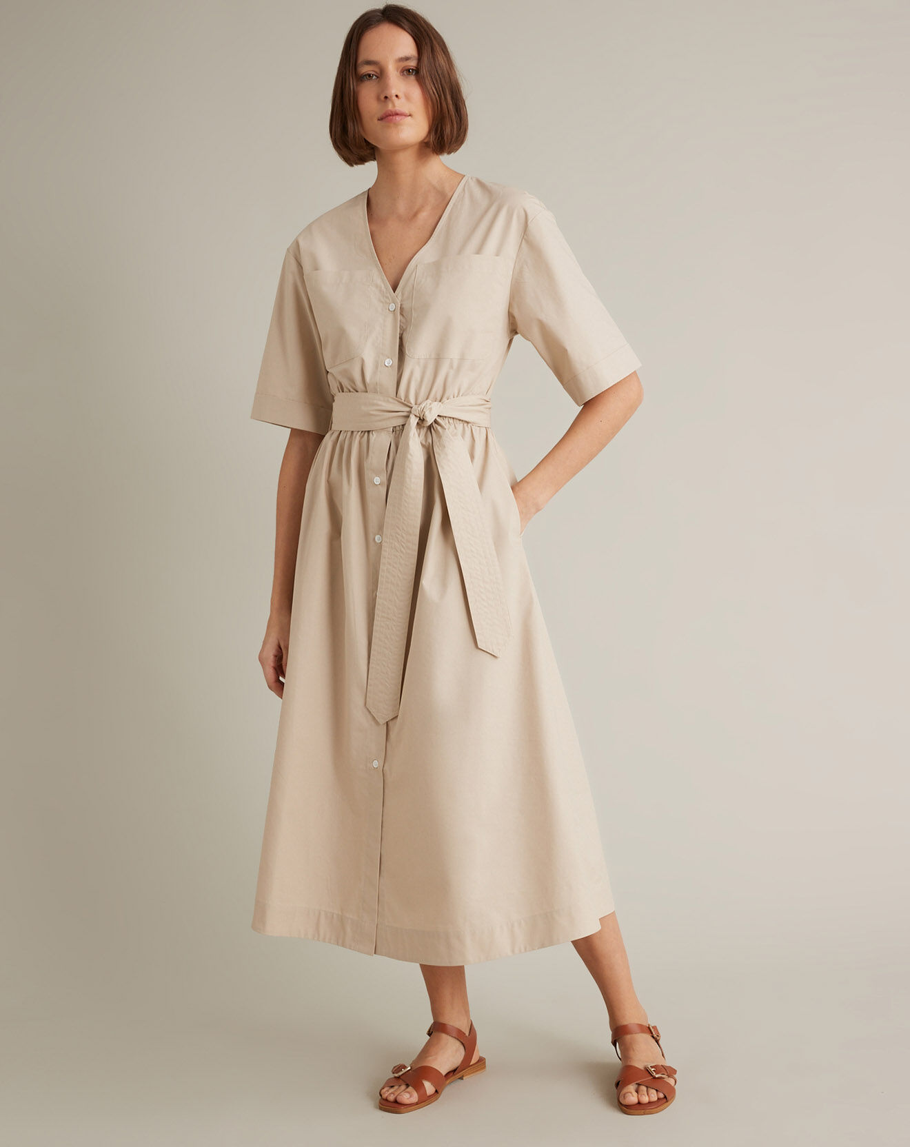 Cyrillus Robe longue en Popeline craquante beige clair