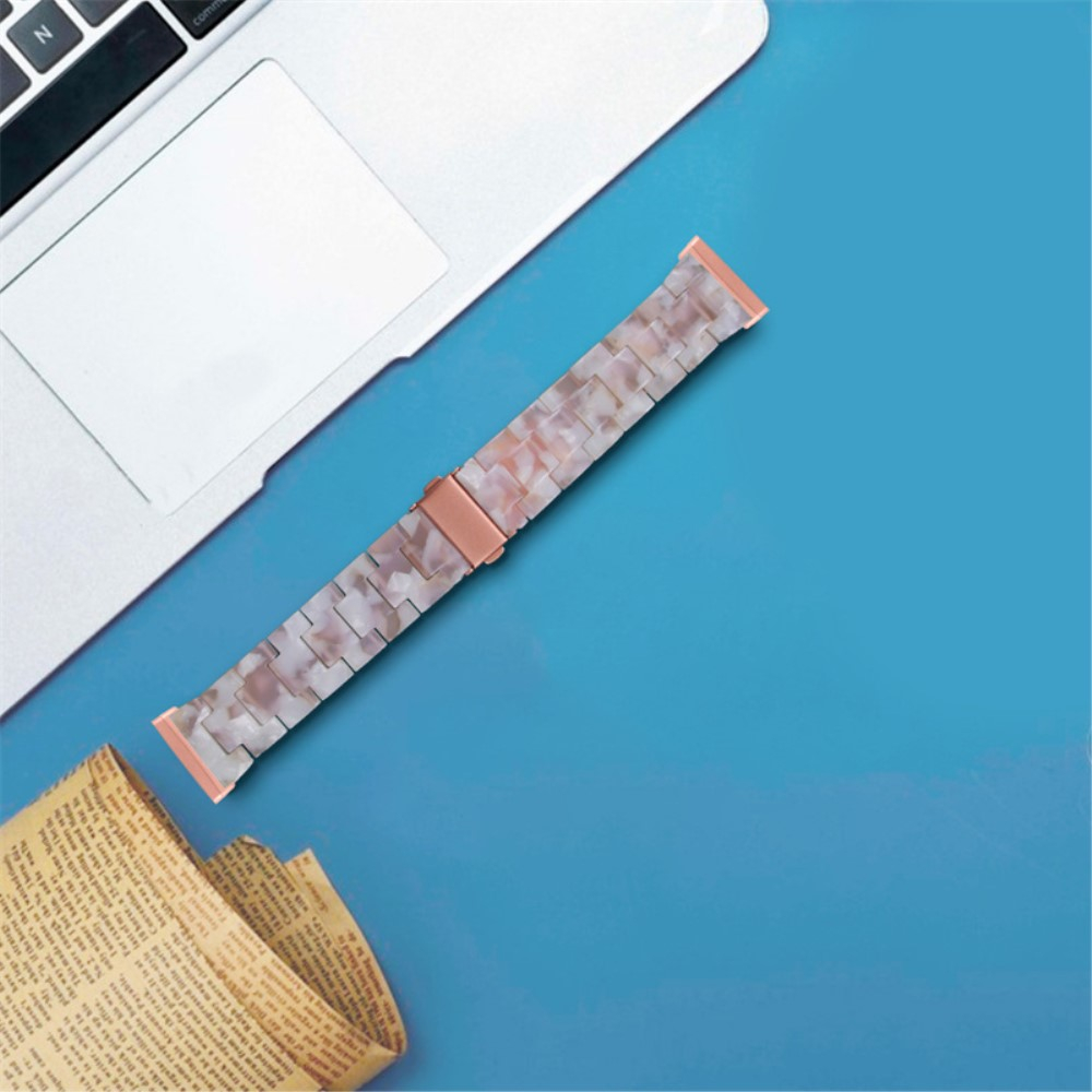 Fitbit Versa 4 / Sense 2 Resin Armband mit Faltschliesse (Gelenkumfang: 180-210mm) - Rosa / Weiss