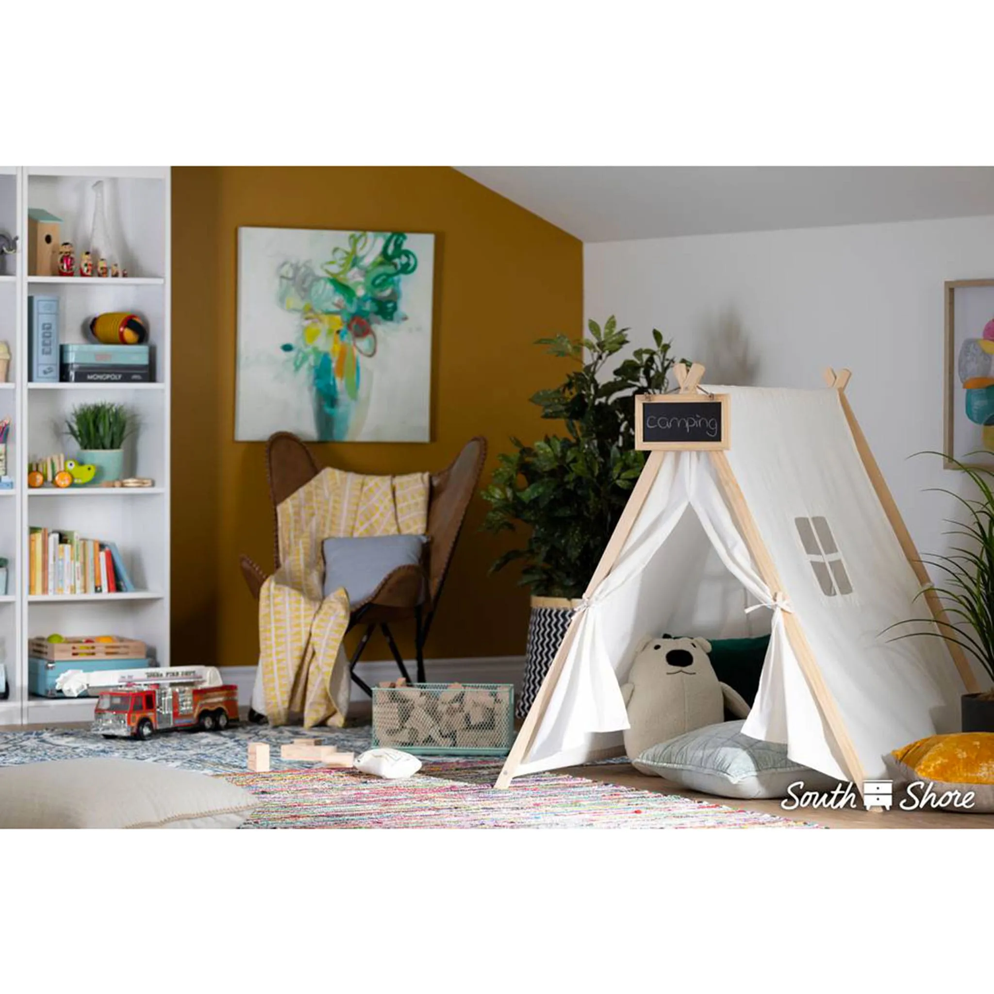South Shore Tente de Jeu Avec Tableau Sweedi - Coton Naturel et Pin
