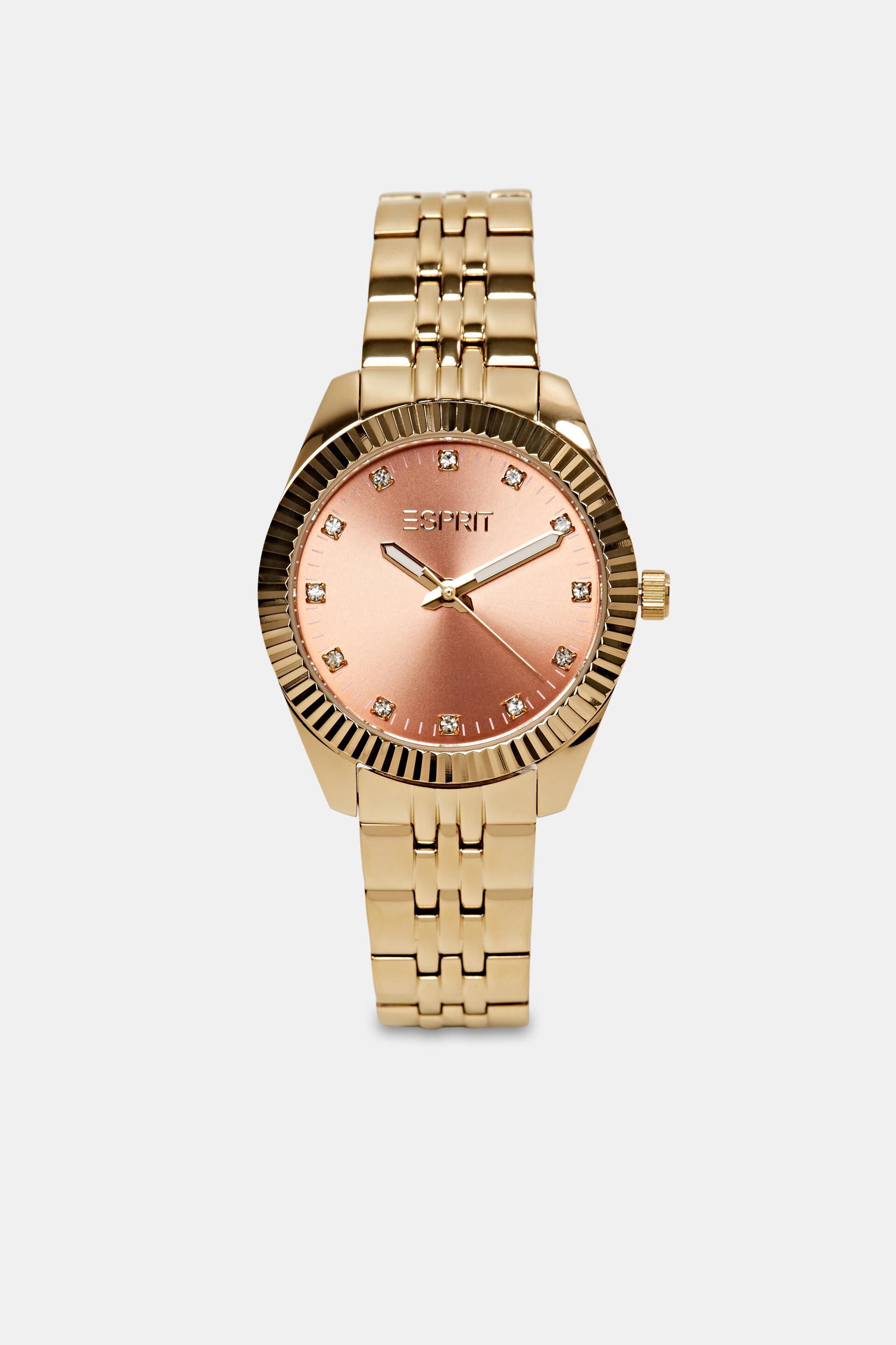 Montre en acier inoxydable sertie de zircone