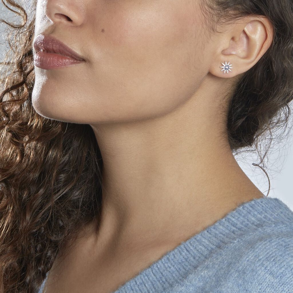 Boucles D'oreilles Dépareillées Bekhta Or Blanc Oxyde De Zirconium