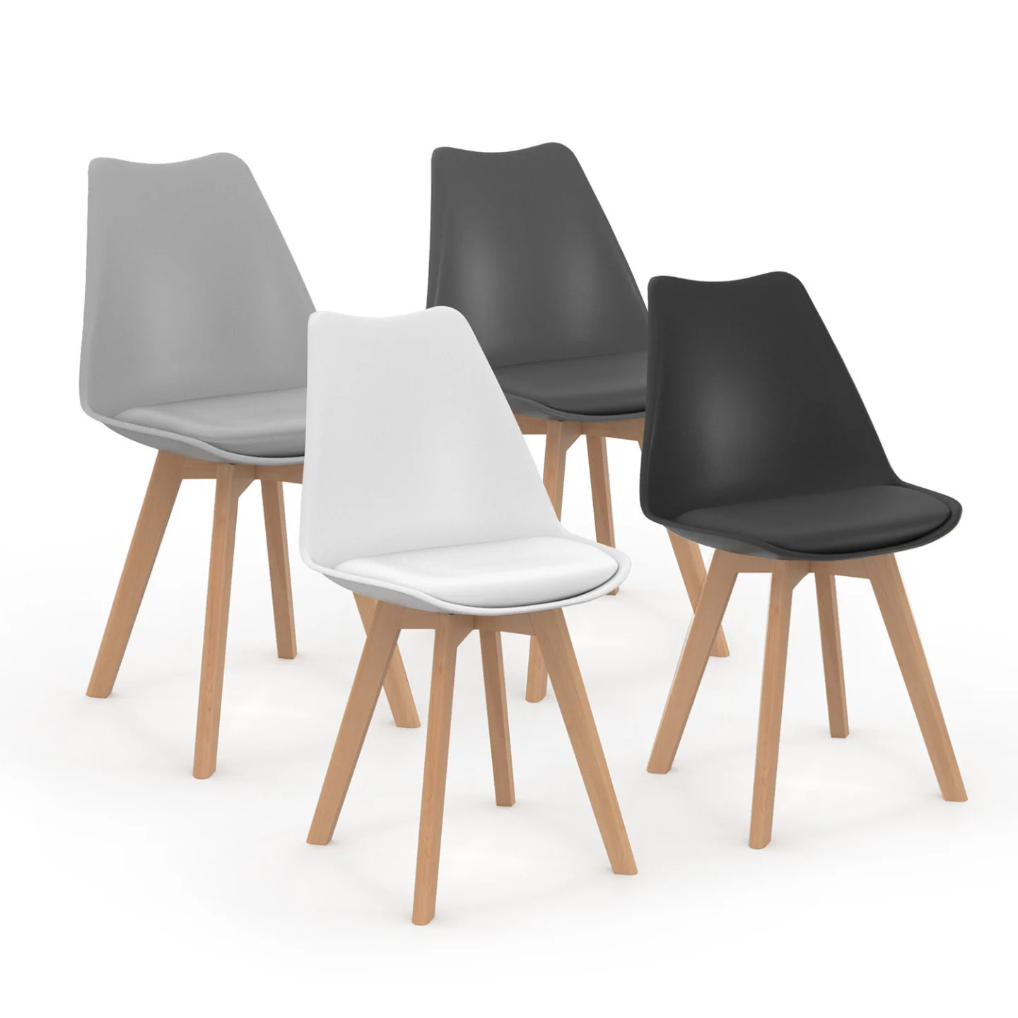 Lot de 4 chaises scandinaves SARA mix color gris foncé, gris clair, blanc et noir