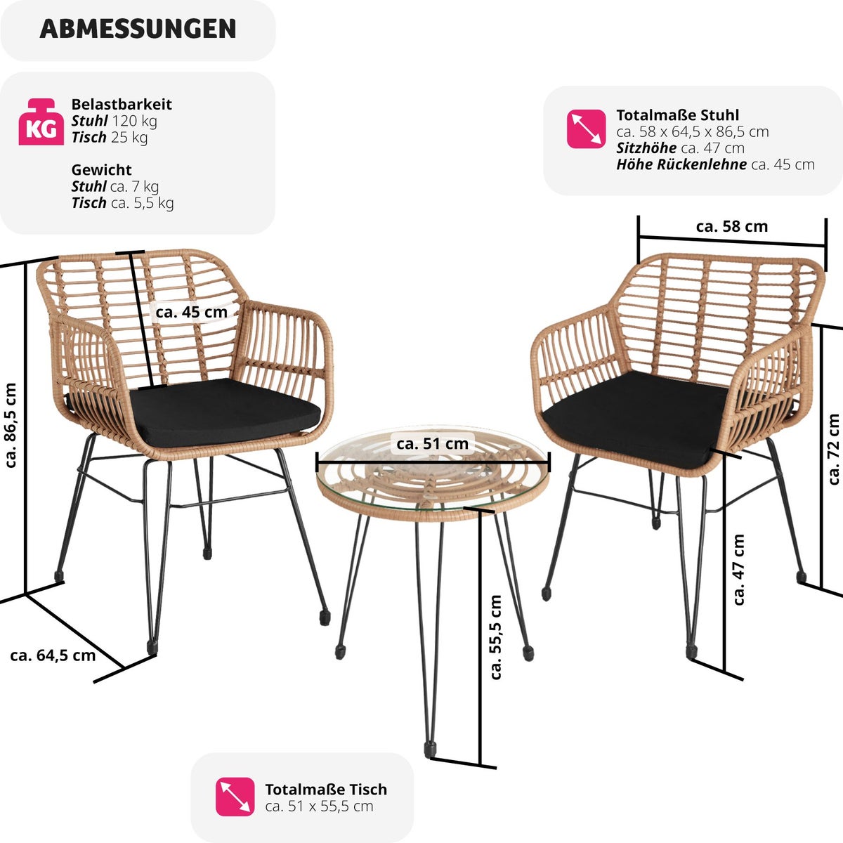 tectake Molfetta rotan zitgroep voor 2 personen, delicaat design