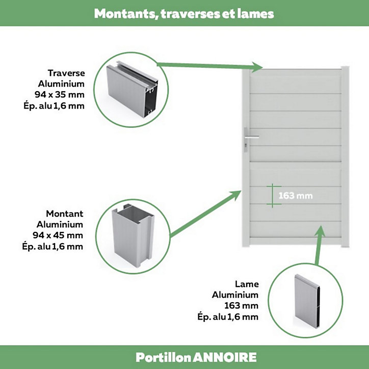 Portillon Jardimat battant aluminium Perth blanc - 100 x h.170 cm