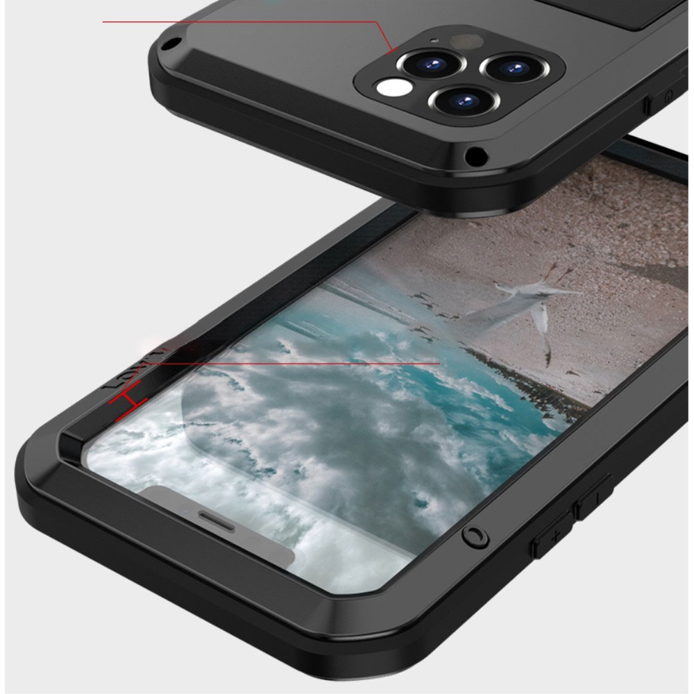 iPhone 12 / iPhone 12 Pro Silikon Metall Outdoor Case   Panzerfolie - Silber