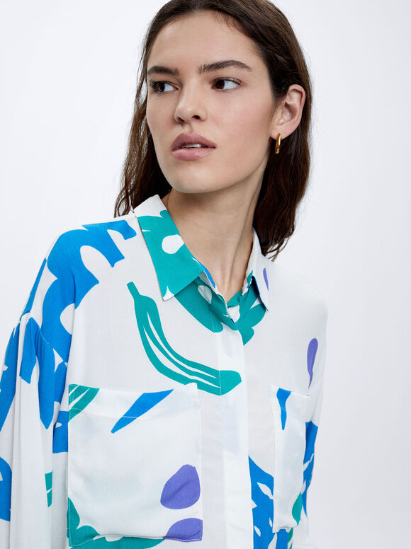 Camisa estampada com bolsos - Branco-sujo