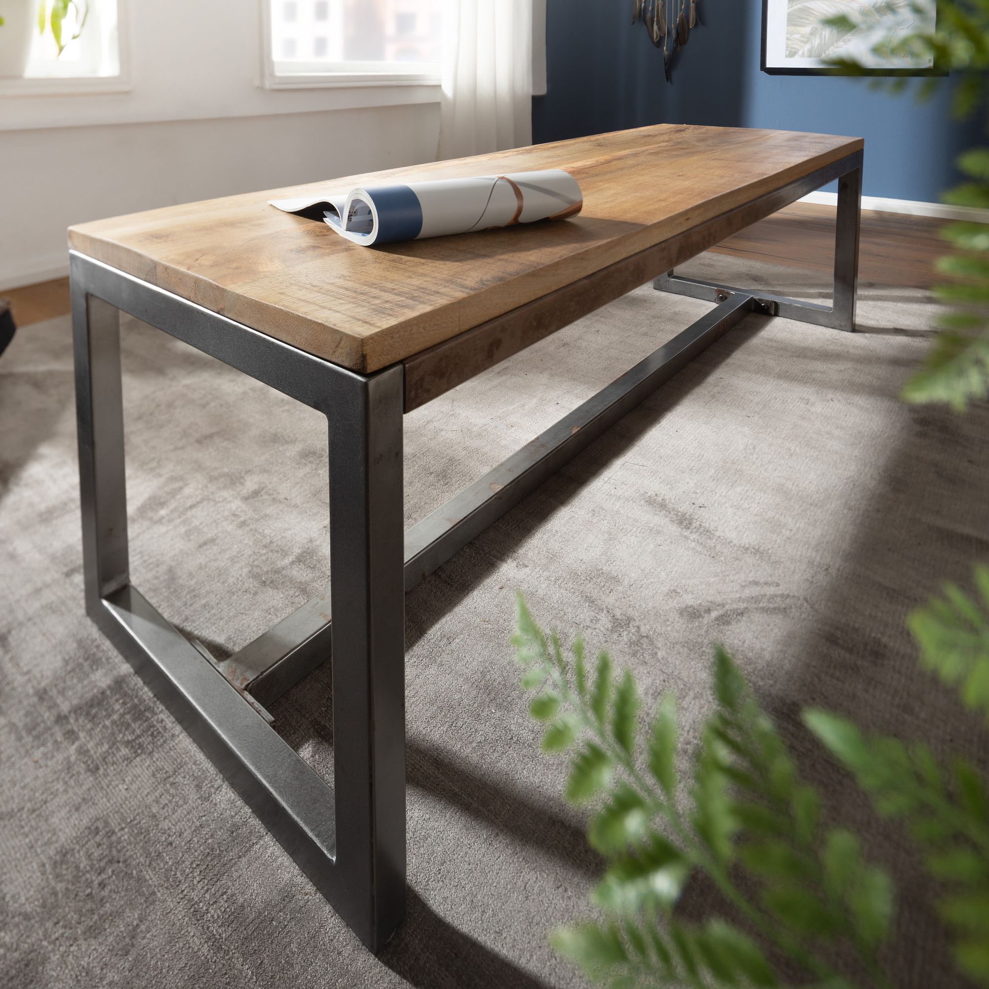 FineBuy Esszimmerbank Mango Massivholz 120x46x45 cm Holzbank Essbank ohne Lehne