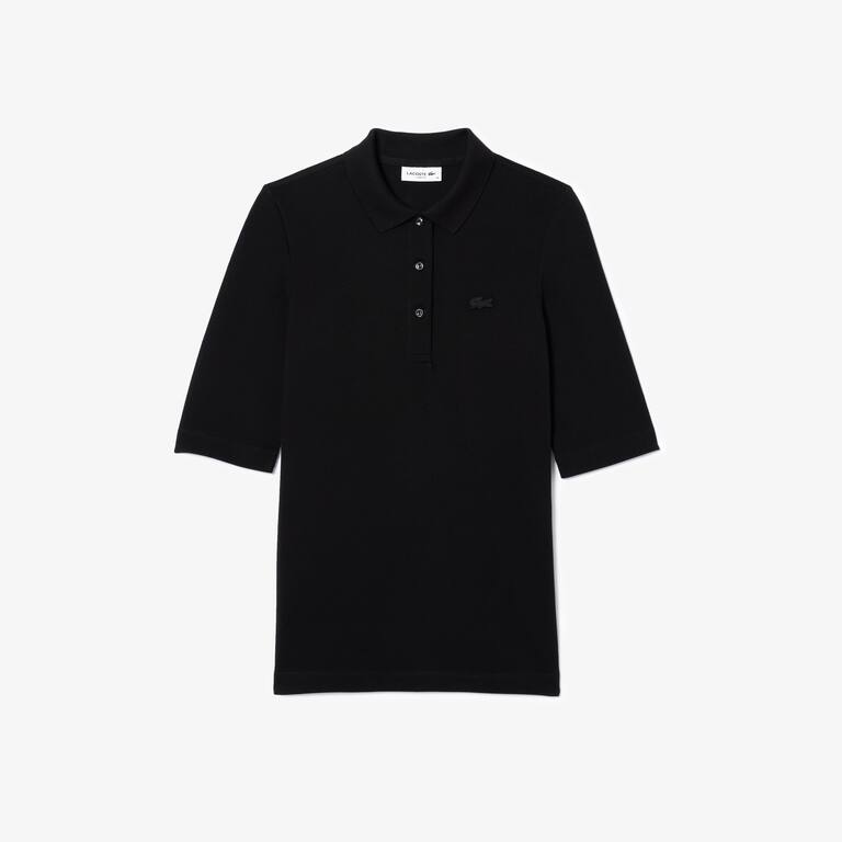 Polo Lacoste slim fit à manches trois-quarts en coton souple Manches Courtes - Noir - Lacoste - Femme