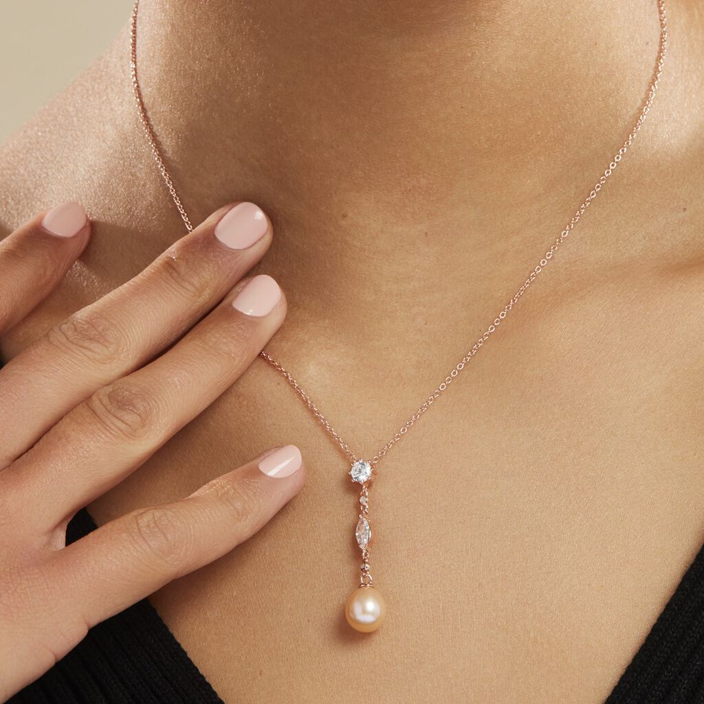 Collier Lynes Argent Rose Perle De Culture Et Oxyde De Zirconium