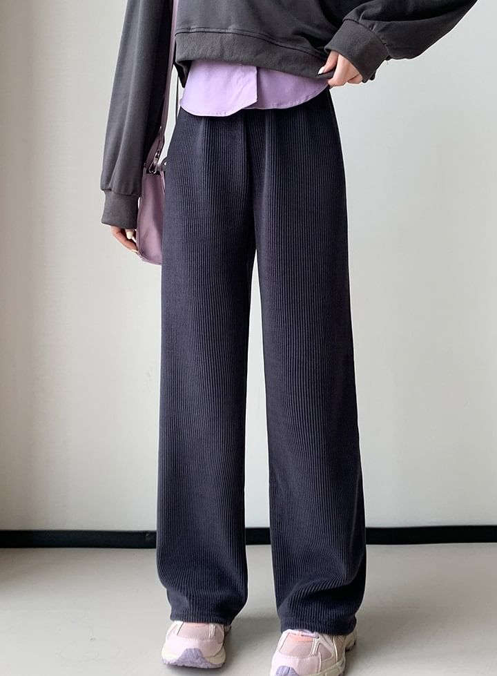 evanesce - Corduroy hoge taille elastische taille rib wijde pijpen broek