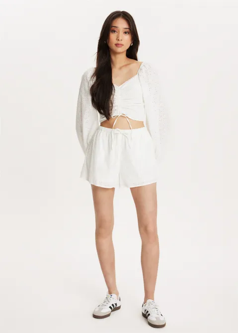 Broderie crop top wit (WIT)