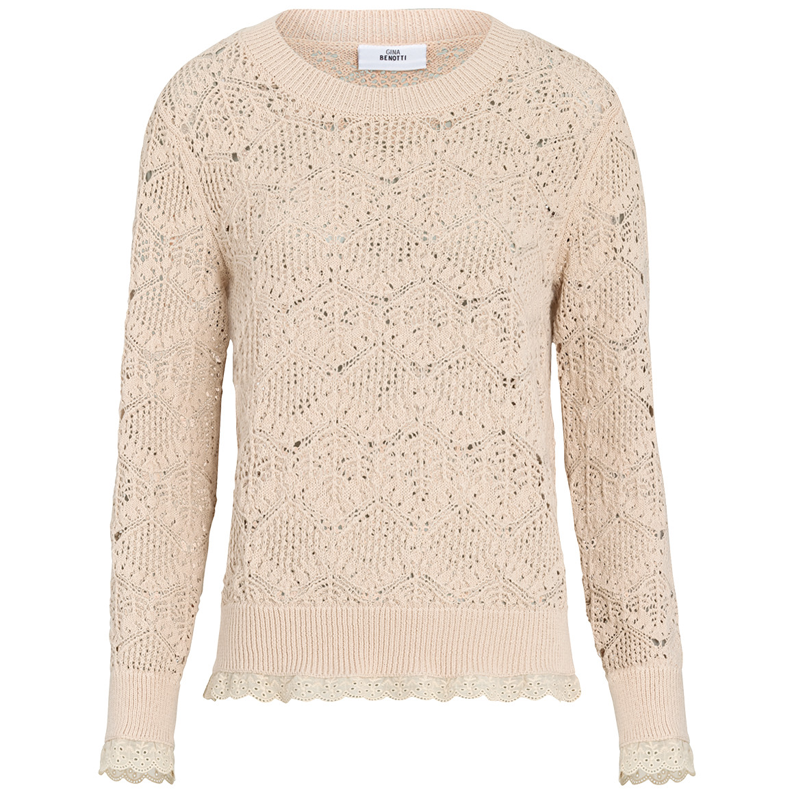 Gina Benotti Damen Strickpullover in Häkel-Optik beige