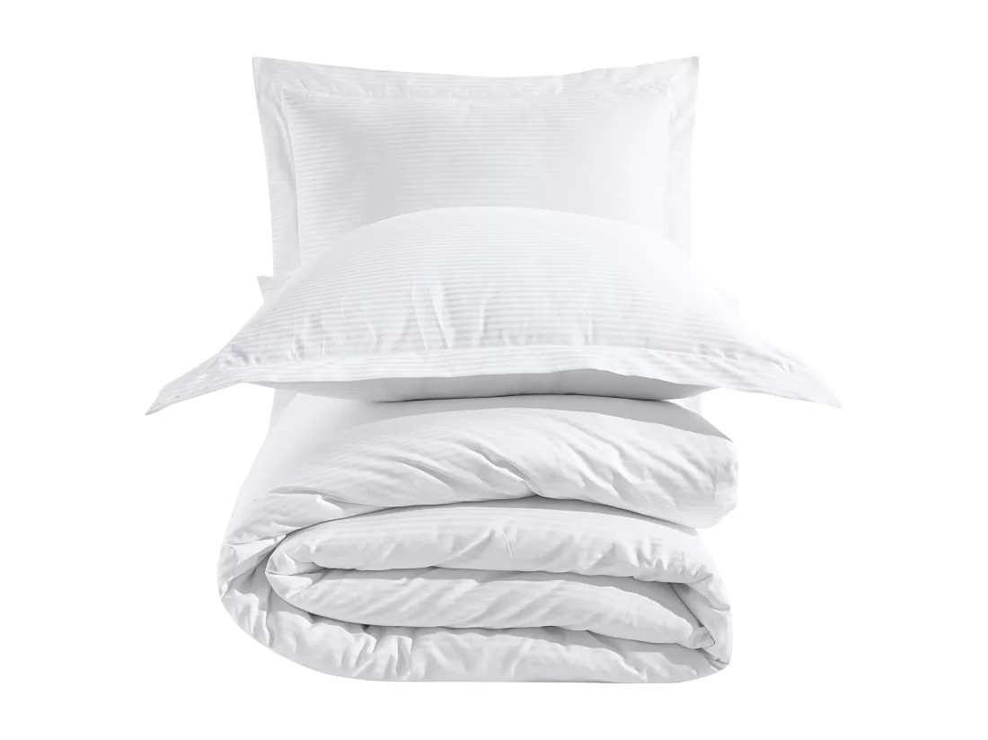 Housse de couette + taie(s) oreiller satin de coton rayé blanc