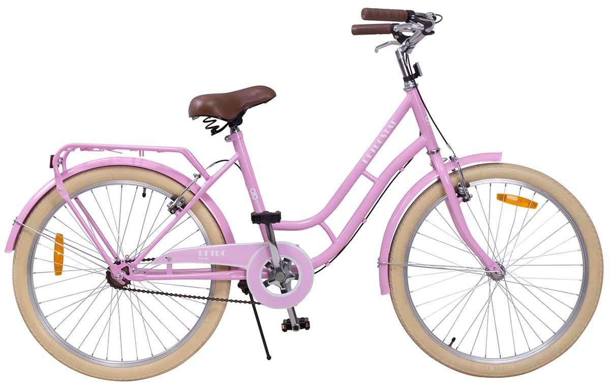 Actionbikes Kinderfahrrad Retrostar 24 Zoll, Rosa, Fahrradständer, Gepäckträger, Sattel gefedert