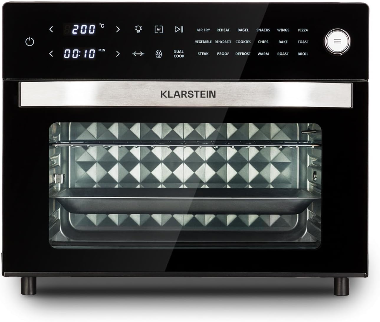 Klarstein Vigor Air Heißluftfritteuse XXL, Airfryer mit 1800 W, Heissluftfriteuse 30 Liter, 18 Programme, Ober- und Unterhitze, schwarz