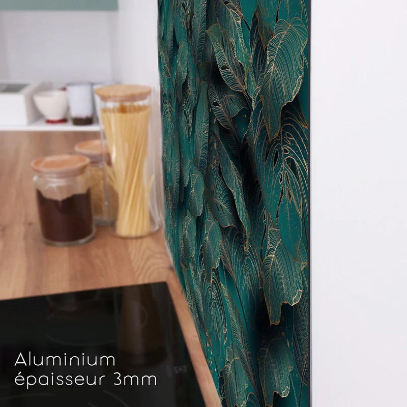 Crédence cuisine Fond de hotte ALU : L 90cm x H 70cm - FOLIAGE 99deco