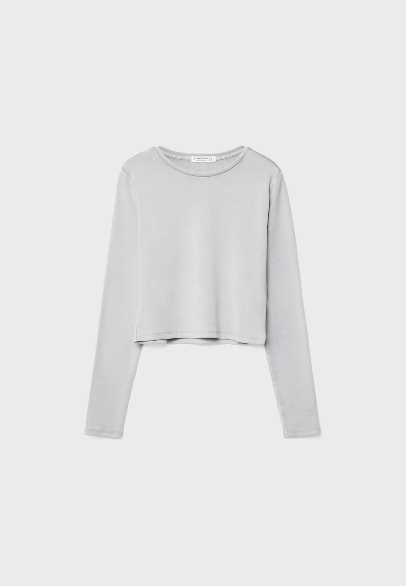 Camiseta básica cropped de algodão com efeito desbotado