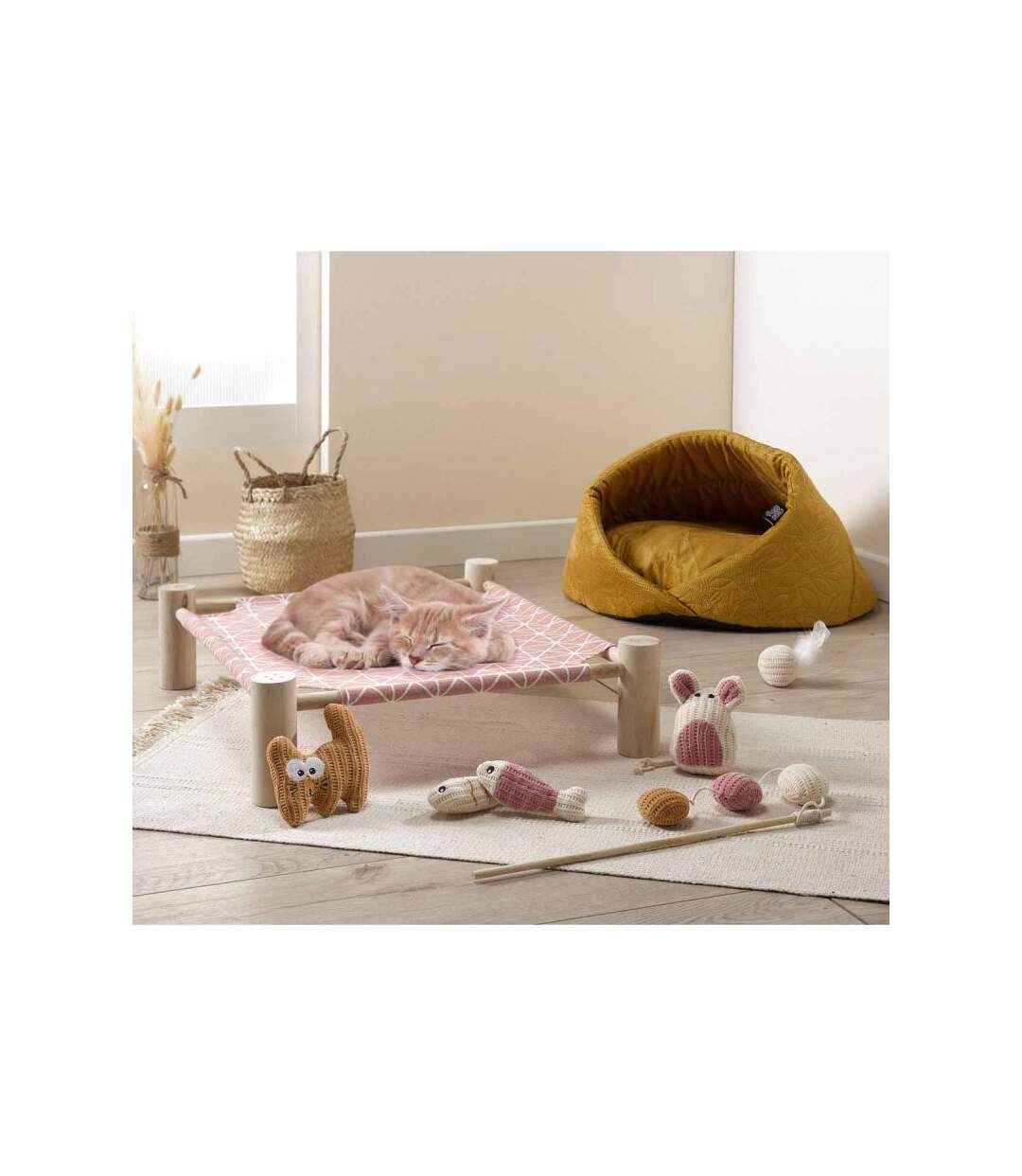 Paris Prix - Lit Hamac Pour Chat En Bois boho 53cm Moutarde