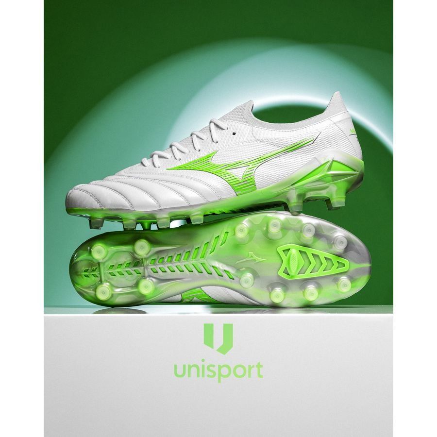 Mizuno Morelia Neo IV Beta Made in Japan FG/AG Frontier - Blanc/Vert Néon/Cool Gray