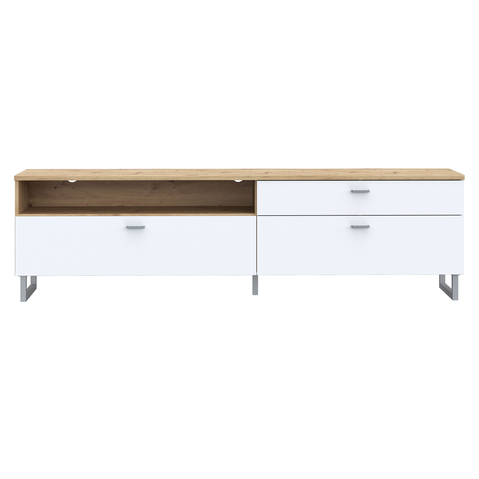 Lowboard - weiß - Artisan Eiche - 205 cm breit