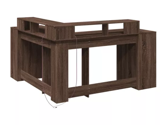 Bureau et lumières LED chêne marron bois d'ingénierie