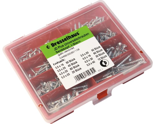 Schroevenassortiment, verzonken kop, geel verzinkt, 330 stuks