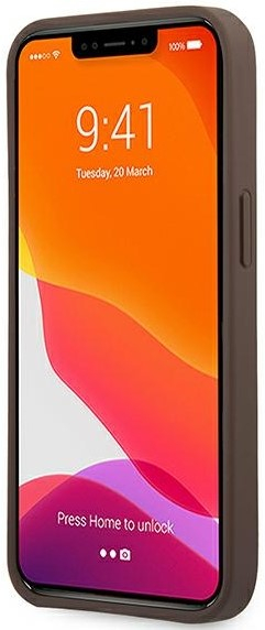 iPhone 13 Leder Hardcase Hülle Metall Logo (GUHCP13M4GMGBR) - Braun / Gold