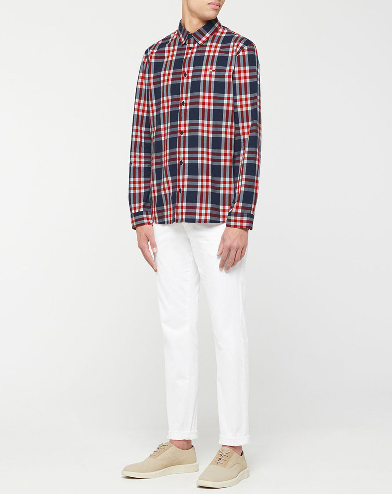 Tommy Jeans Chemise droite en Popeline Essentl à carreaux bleu marine/rouge