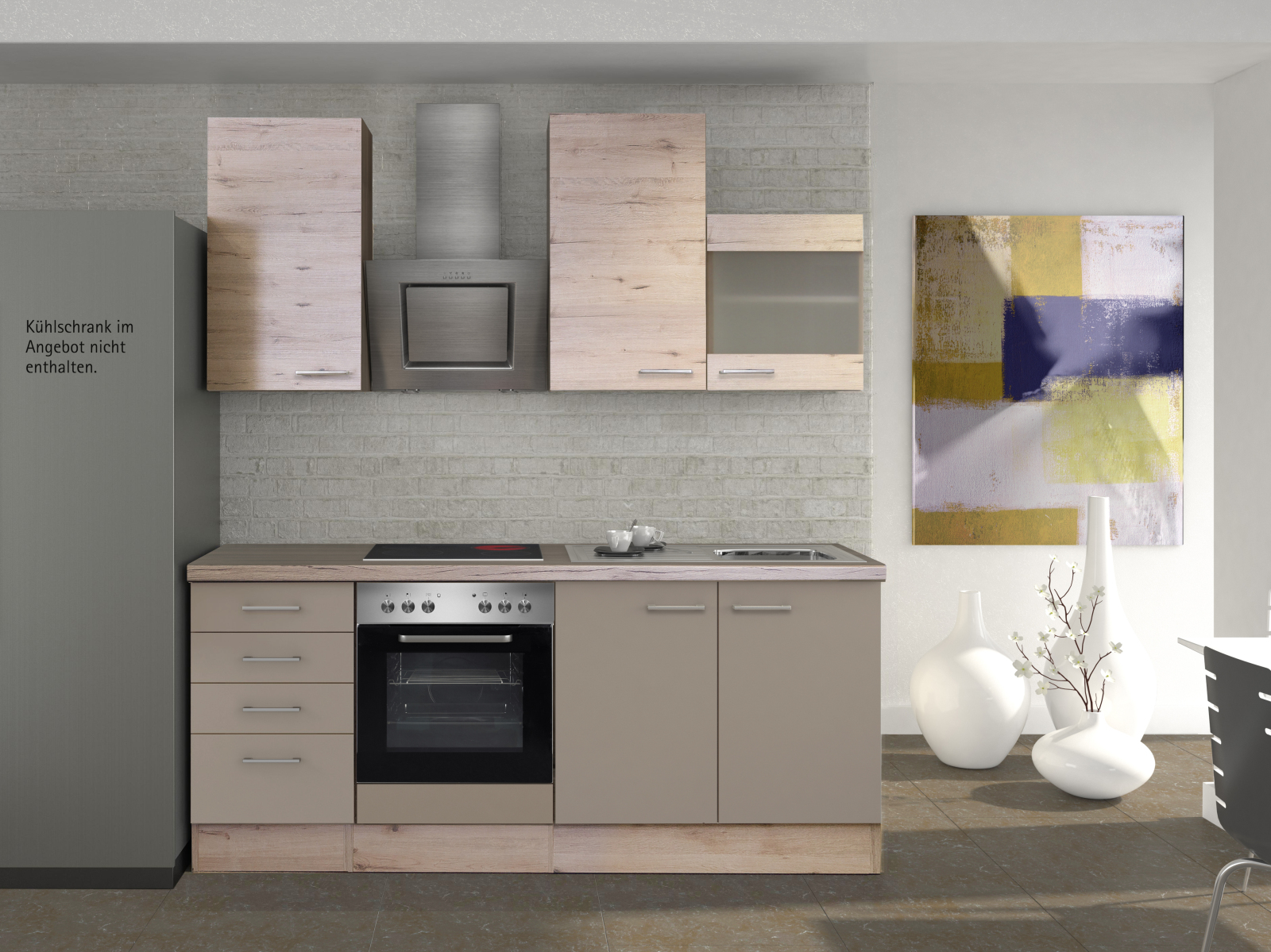 Küchenblock RIVA - Quarz-Cubanit-San Remo - mit E-Geräten - 210 cm