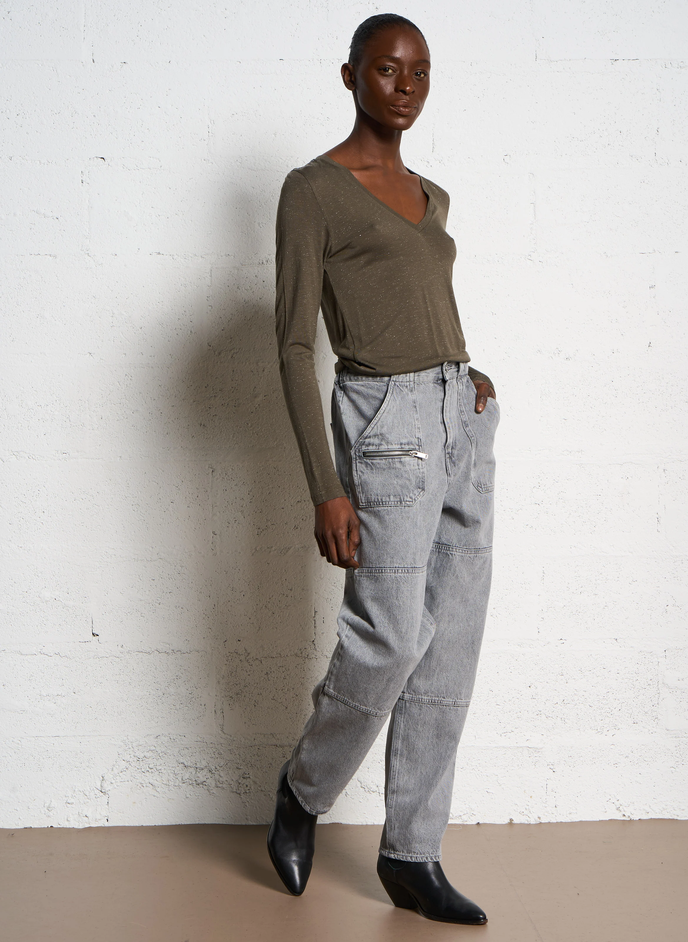 Jean large en coton| Gris