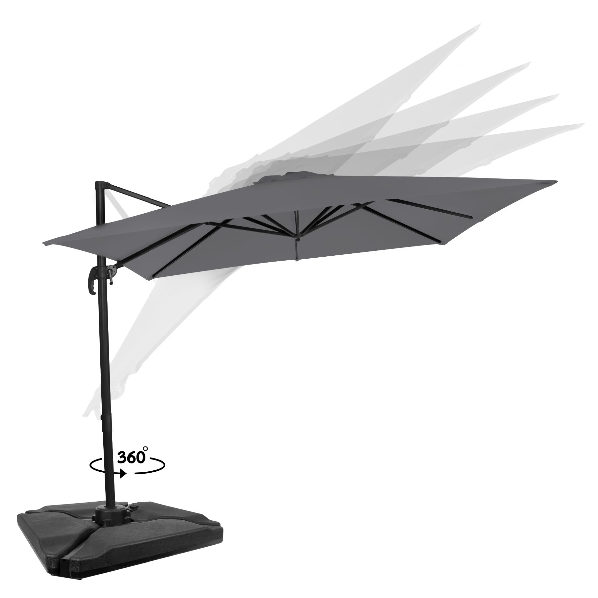 Vonroc Premium Pisogne 300 zweefparasol met 4 tegels - Grey