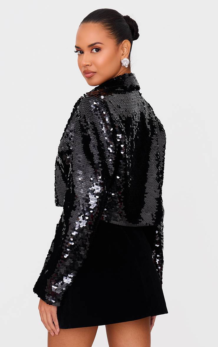 Noir Blazer Court À Sequins