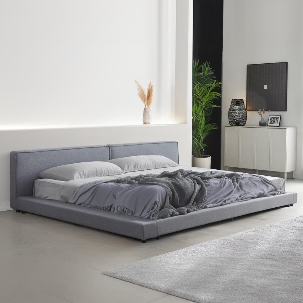 Home Deluxe Bett mit Ablage GALAXIS - Grau 270 x 200 cm - inkl. Matratze & Lattenrost | bodentiefes Designbett, Familienbett, Polsterbett, Futonbett