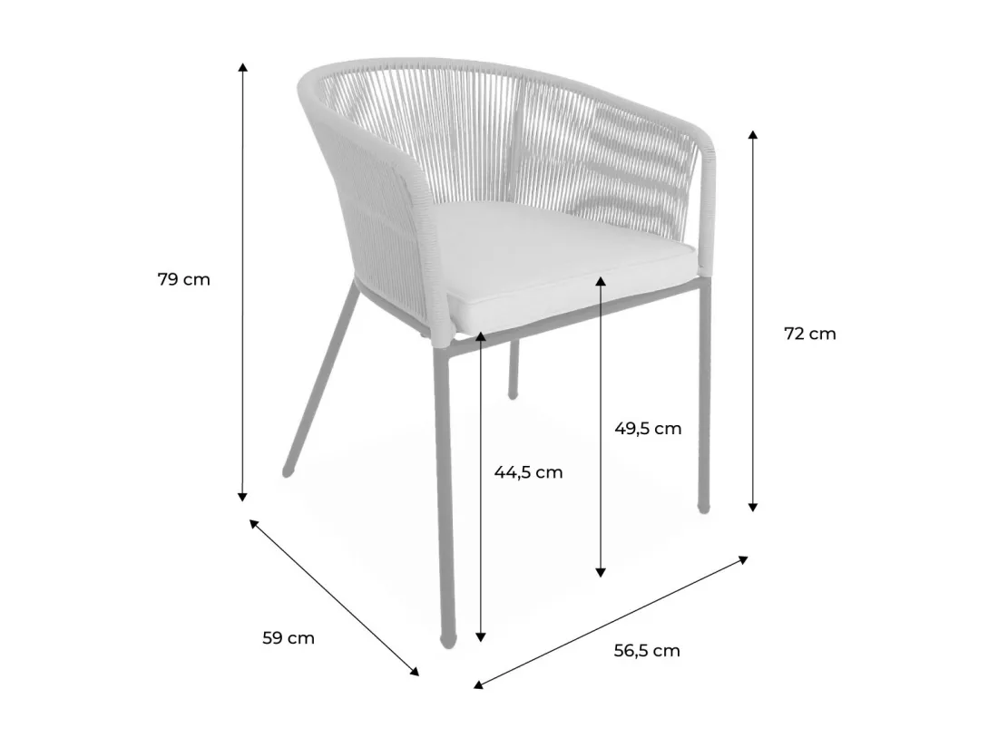 Lot de 2 fauteuils de jardin en corde noire et acier galvanisé. coussin gris