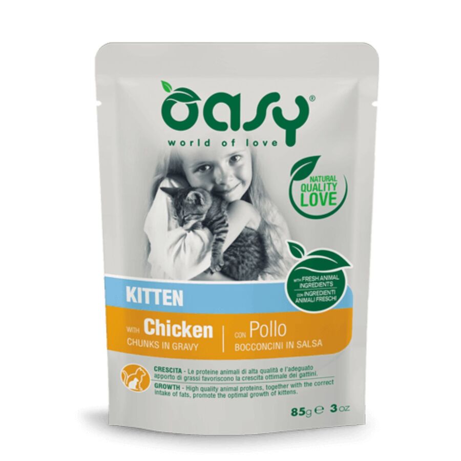 Molho OASY CAT CHUNKS sabor frango para gatinhos 85g