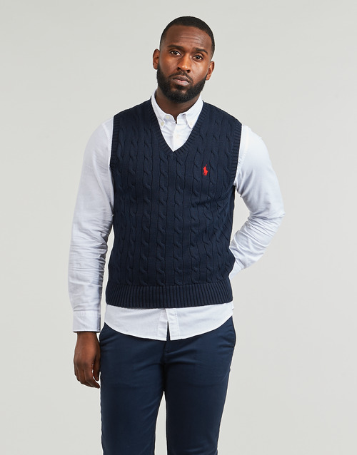 Polo Ralph Lauren - PULL COTON CABLE COL V SANS MANCHE Marino / Hunter / Navy
