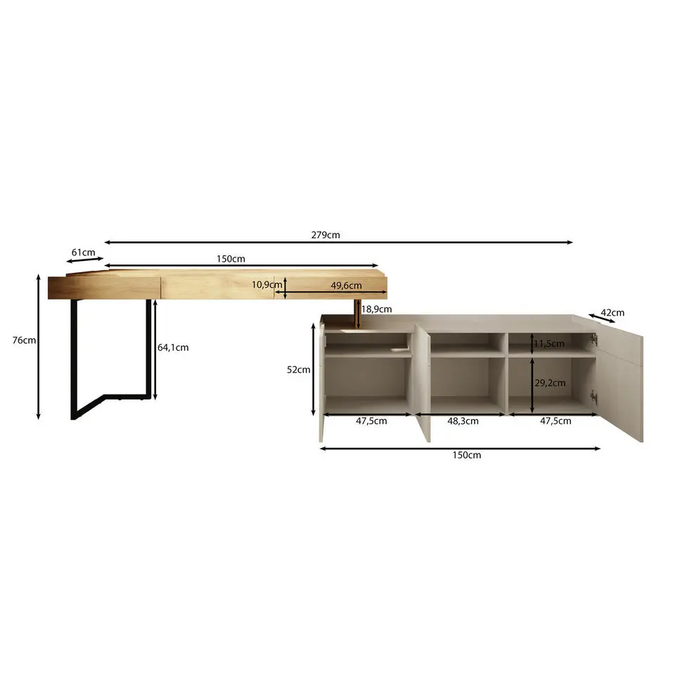 Meubella - Bureau Floren - Eiken - 3 lades