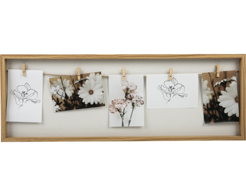Fotolijst collage, natuurlijke afwerking, 70x25 cm, 5 foto's met houten clips