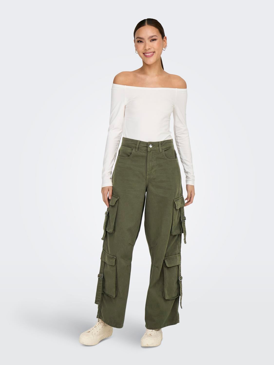 ONLMALFY Mittlere Taille Weiter Beinschnitt Cargo-Hose Kalamata