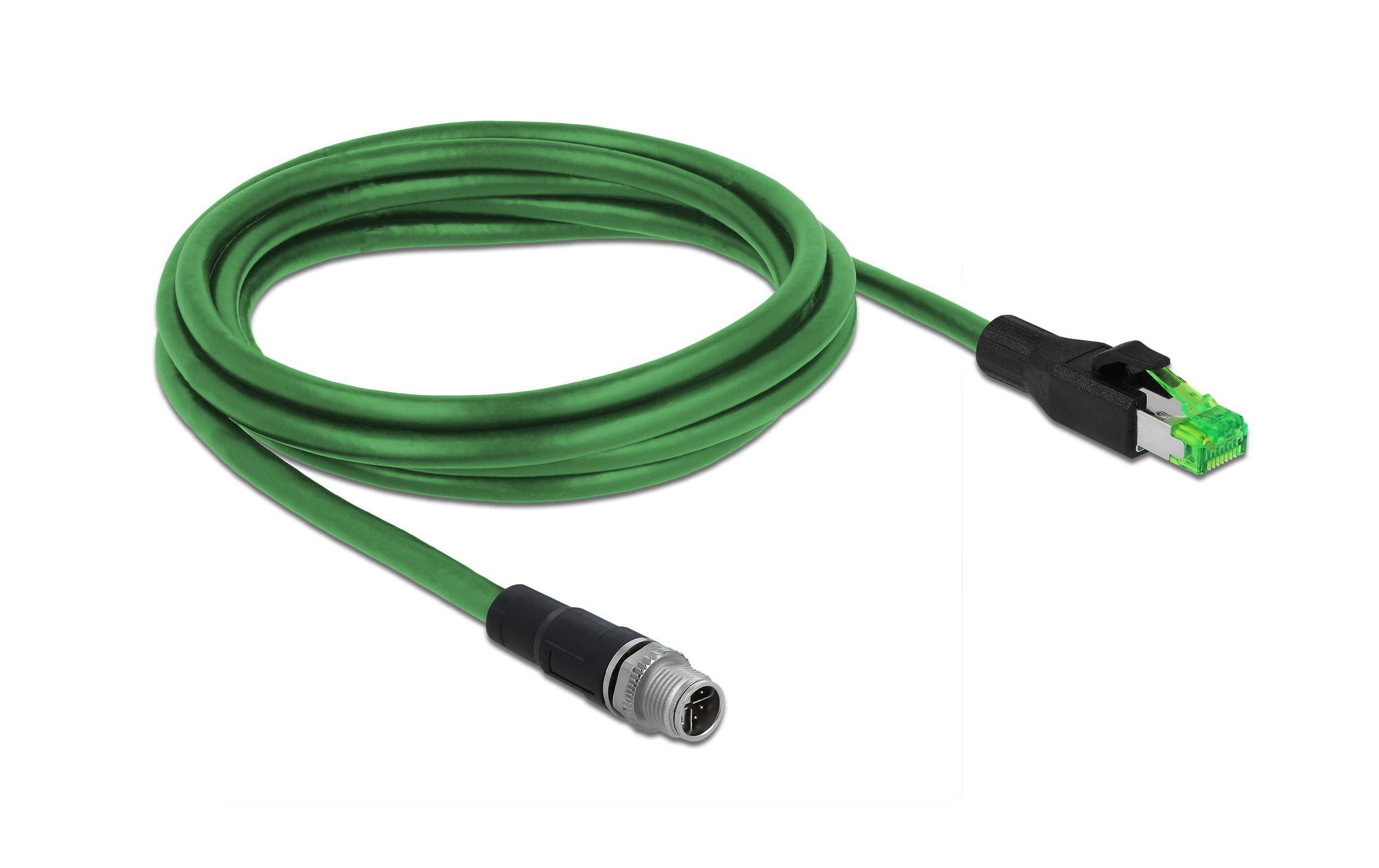 Patchkabel M12-RJ45 SF/UTP, 2 m, 4 Pin D-kodiert PROFINETDelock Netzwerkkabel M12 4 Pin D-kodiert zu RJ45 Stecker PVC 2 m
