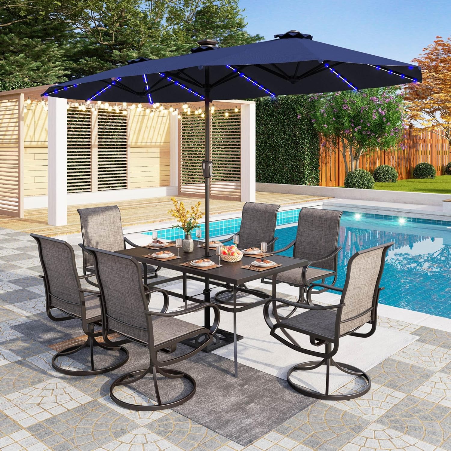 PHI VILLA Sonnenschirm Balkon Rechteckig Groß 380×200cm Balkonschirm Garten Gartenschirm mit LED Kurbel UV Schutz Parasol Windfest