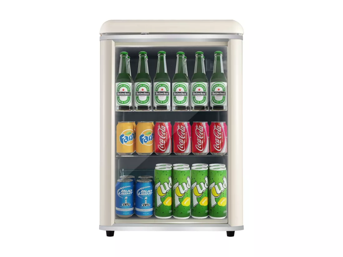 Mini Réfrigérateur 78L, avec porte en verre et LED, étagères réglables, 7 Niveau température 2-12℃, 82kWh/an, 47x47x70cm