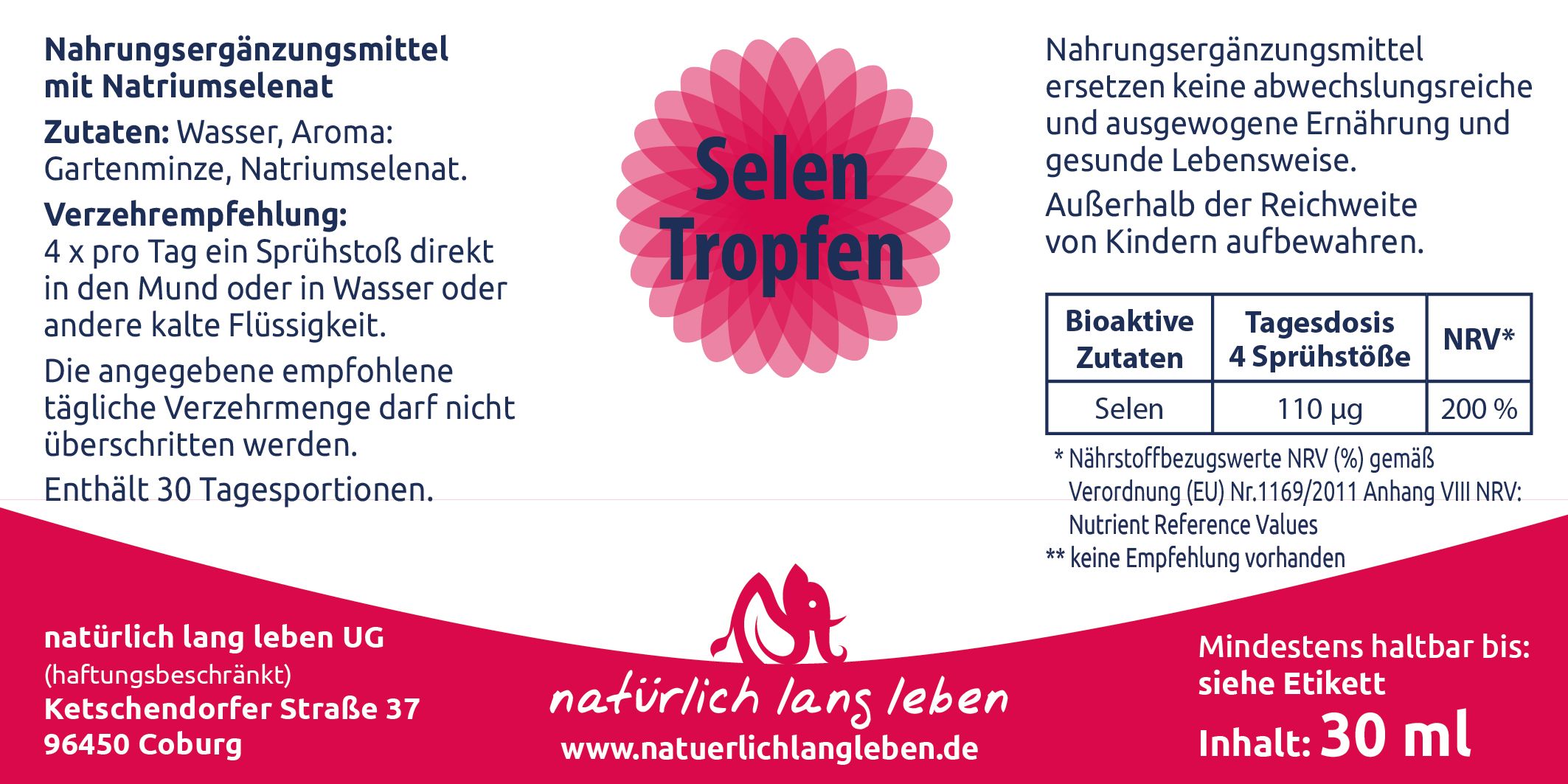 natürlich lang leben Selen Tropfen Spray