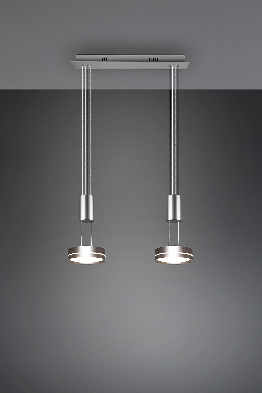 Trio Leuchten LED Pendelleuchte Franklin 326510207, Metall Nickel matt, inkl. 2x 9 Watt LED, Switch Dimmer